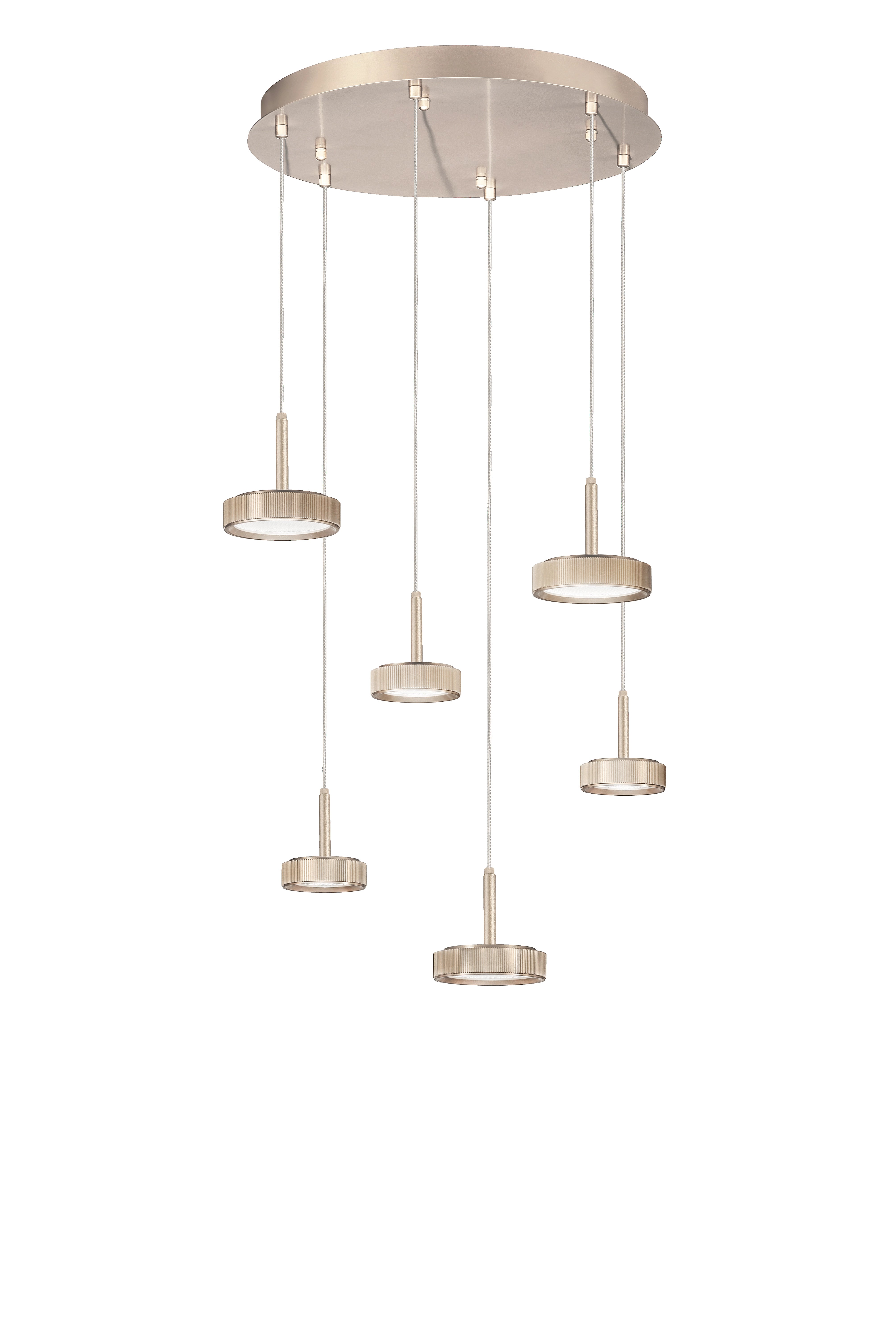 Lampada a sospensione Mareva a 6 luci, colore oro, vista prodotto - Lumiavera