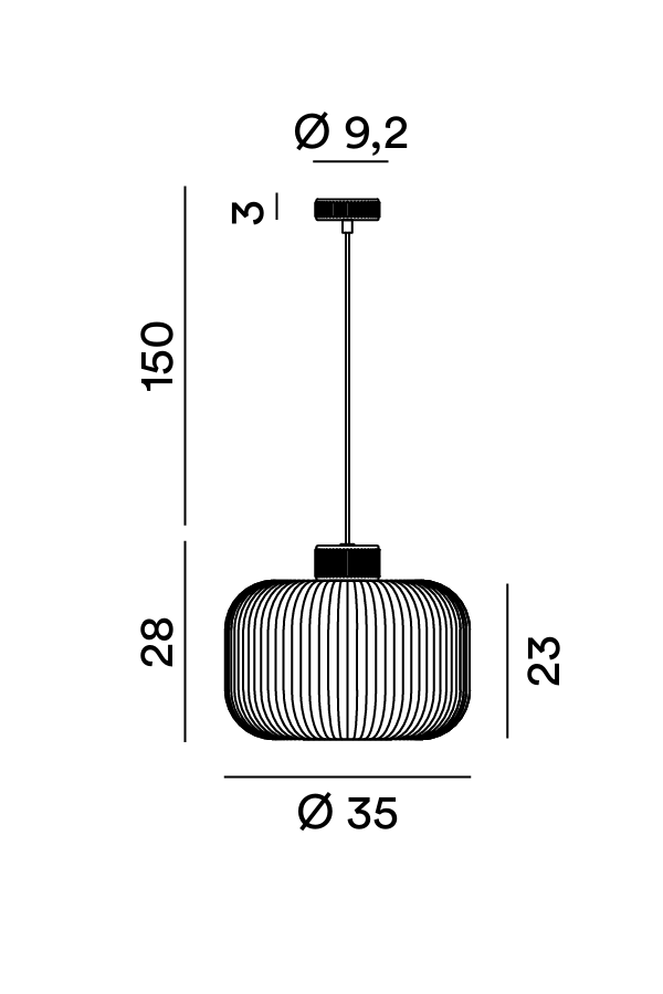 Lampada a sospensione Mira, schema dimensioni, vista 2 - Lumiavera